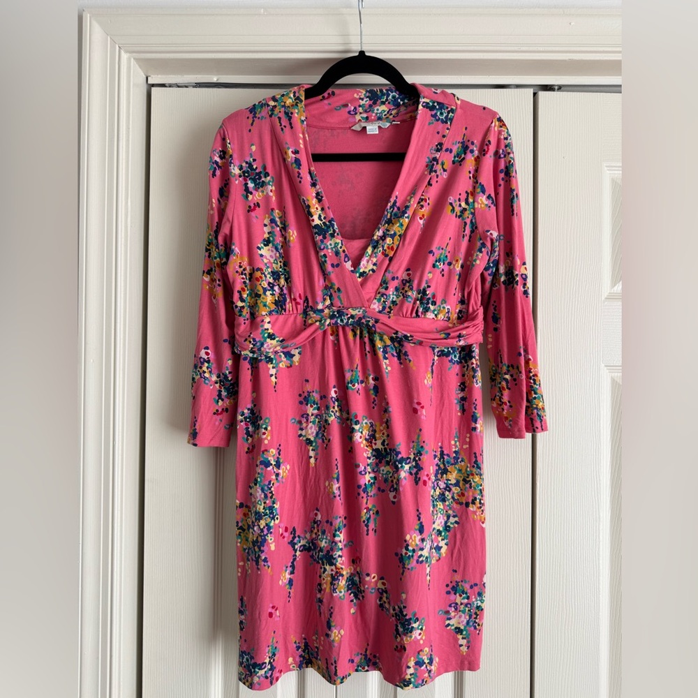 Boden Pink Floral Faux Wrap Jersey Knit Dress Size 14 Petite